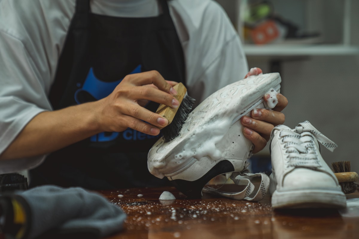 Brushing a sneaker clean